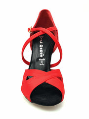 Carica immagine nella Galleria, Ely QC (32QC) - Scarpa Basica Da donna in Raso Seta Rosso con Cuscino memorex Cinturino Incrociato sul Collo Piede e Tacco a Spillo