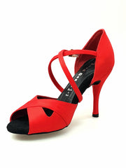 Carica immagine nella Galleria, Ely QC (32QC) - Scarpa Basica Da donna in Raso Seta Rosso con Cuscino memorex Cinturino Incrociato sul Collo Piede e Tacco a Spillo