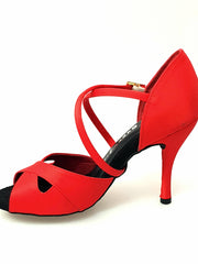 Carica immagine nella Galleria, Ely QC (32QC) - Scarpa Basica Da donna in Raso Seta Rosso con Cuscino memorex Cinturino Incrociato sul Collo Piede e Tacco a Spillo