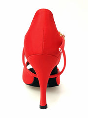 Carica immagine nella Galleria, Ely QC (32QC) - Scarpa Basica Da donna in Raso Seta Rosso con Cuscino memorex Cinturino Incrociato sul Collo Piede e Tacco a Spillo