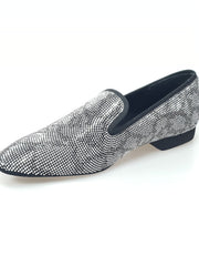 Load image into Gallery viewer, Zeus (MS20) - Men's Moccasin in Midnight Blue Suede with Silver Studs Pyton Design Long Shape