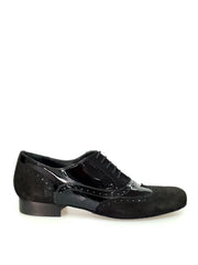 Carica immagine nella Galleria, ADONE (MS14) - Stringata Coda di Rondine Mod. Oxford Brogue Scarpa in Camoscio e Vernice Nera Forma Tonda Wish Dance Shop