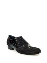 Carica immagine nella Galleria, ADONE (MS14) - Stringata Coda di Rondine Mod. Oxford Brogue Scarpa in Camoscio e Vernice Nera Forma Tonda Wish Dance Shop