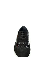 Carica immagine nella Galleria, ADONE (MS14) - Stringata Coda di Rondine Mod. Oxford Brogue Scarpa in Camoscio e Vernice Nera Forma Tonda Wish Dance Shop