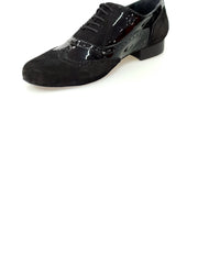 Load image into Gallery viewer, Adone (MS14) - Lace-up Dovetail Mod. Oxford Brogue Shoe in Suede and Black Patent Round Shape