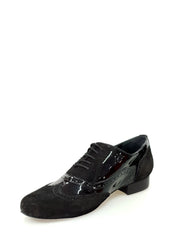Carica immagine nella Galleria, ADONE (MS14) - Stringata Coda di Rondine Mod. Oxford Brogue Scarpa in Camoscio e Vernice Nera Forma Tonda Wish Dance Shop