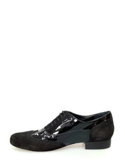 Carica immagine nella Galleria, ADONE (MS14) - Stringata Coda di Rondine Mod. Oxford Brogue Scarpa in Camoscio e Vernice Nera Forma Tonda Wish Dance Shop