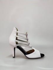 Carica immagine nella Galleria, WitheAngel (460PW) - Sandalo da Donna in vera Pelle Bianca elastici bianchi e tacco a spillo in Vera Pelle Bianca Wish Dance Shop