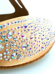 Carica immagine nella Galleria, MIRIAM Temptation Plus (L6) - Scarpa Da Donna in Raso Bronzo Tan Con Swarovski Boreali e Tacco a Rocchetto Wish Dance Shop