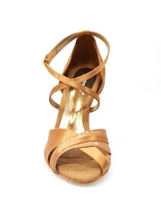 Carica immagine nella Galleria, Rosalinda QC (660A) - Raso Seta Bronzo e Glitter Bronzo Tacco a Rocchettino Stiletto Squadrato Sottile Laminato Oro Ramato Wish Dance Shop