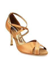 Carica immagine nella Galleria, Rosalinda QC (660A) - Raso Seta Bronzo e Glitter Bronzo Tacco a Rocchettino Stiletto Squadrato Sottile Laminato Oro Ramato Wish Dance Shop