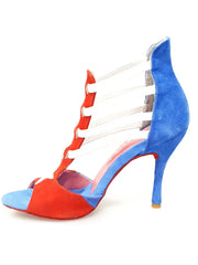 Carica immagine nella Galleria, Lilith (460) - Sandalo da Donna in Camoscio Rosso e Blu Stile Bandiera di Cuba Wish dance