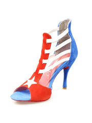 Carica immagine nella Galleria, Lilith (460) - Sandalo da Donna in Camoscio Rosso e Blu Stile Bandiera di Cuba Wish dance