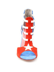 Carica immagine nella Galleria, Lilith (460) - Sandalo da Donna in Camoscio Rosso e Blu Stile Bandiera di Cuba Wish dance