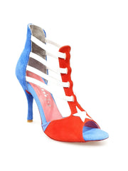 Carica immagine nella Galleria, Lilith (460) - Sandalo da Donna in Camoscio Rosso e Blu Stile Bandiera di Cuba Wish dance