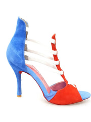 Carica immagine nella Galleria, Lilith (460) - Sandalo da Donna in Camoscio Rosso e Blu Stile Bandiera di Cuba Wish dance