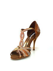 Carica immagine nella Galleria, CAMILA Superb (accollata) L13 - Scarpa da Ballo in Raso Seta Bronzo con Swarovski Boreali e Tacco a Spillo Laminato Oro Ramato