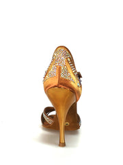 Carica immagine nella Galleria, CAMILA Superb (accollata) L13 - Scarpa da Ballo in Raso Seta Bronzo con Swarovski Boreali e Tacco a Spillo Laminato Oro Ramato