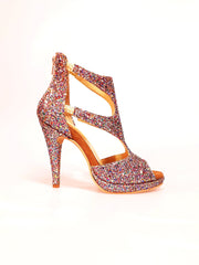 Carica immagine nella Galleria, Sandalo da donna Wish Dance Shop Nina Kristall con plateau in cristalli multicolor e tacco a spillo largo, fodera in pelle.