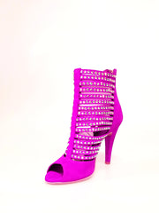 Load image into Gallery viewer, Elizabeth Plus - Sandalo da Donna a Tronchetto in Camoscio Fuxia e Swarovski Boreali