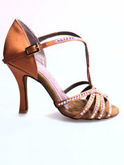Load image into Gallery viewer, Scarpa da donna Infinity BI-Flex in raso seta bronzo con Swarovski parziali e suola extraflex per competizioni, marca Wish Dance Shop