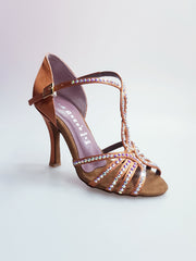 Load image into Gallery viewer, Scarpa da donna Infinity BI-Flex Wish Dance Shop in raso seta bronzo con Swarovski parziali e suola extraflex per competizione