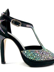 Load image into Gallery viewer, MIRIAM Temptation Plus (LP6) - Sandalo da Donna in Raso Seta Nero con Swarovski Boreali Tacco Alto a Spillo Largo e Plateau