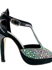 Carica immagine nella Galleria, MIRIAM Temptation Plus (LP6) - Sandalo da Donna in Raso Seta Nero con Swarovski Boreali Tacco Alto a Spillo Largo e Plateau Wish Dance Shop