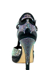 Carica immagine nella Galleria, MIRIAM Temptation Plus (LP6) - Sandalo da Donna in Raso Seta Nero con Swarovski Boreali Tacco Alto a Spillo Largo e Plateau