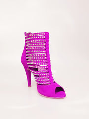 Load image into Gallery viewer, Elizabeth Plus - Sandalo da Donna a Tronchetto in Camoscio Fuxia e Swarovski Boreali