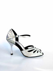 Load image into Gallery viewer, Diamond (L5) - Silver Gray Satin Dance Shoe with Boreal Swarovski and Stiletto Heel