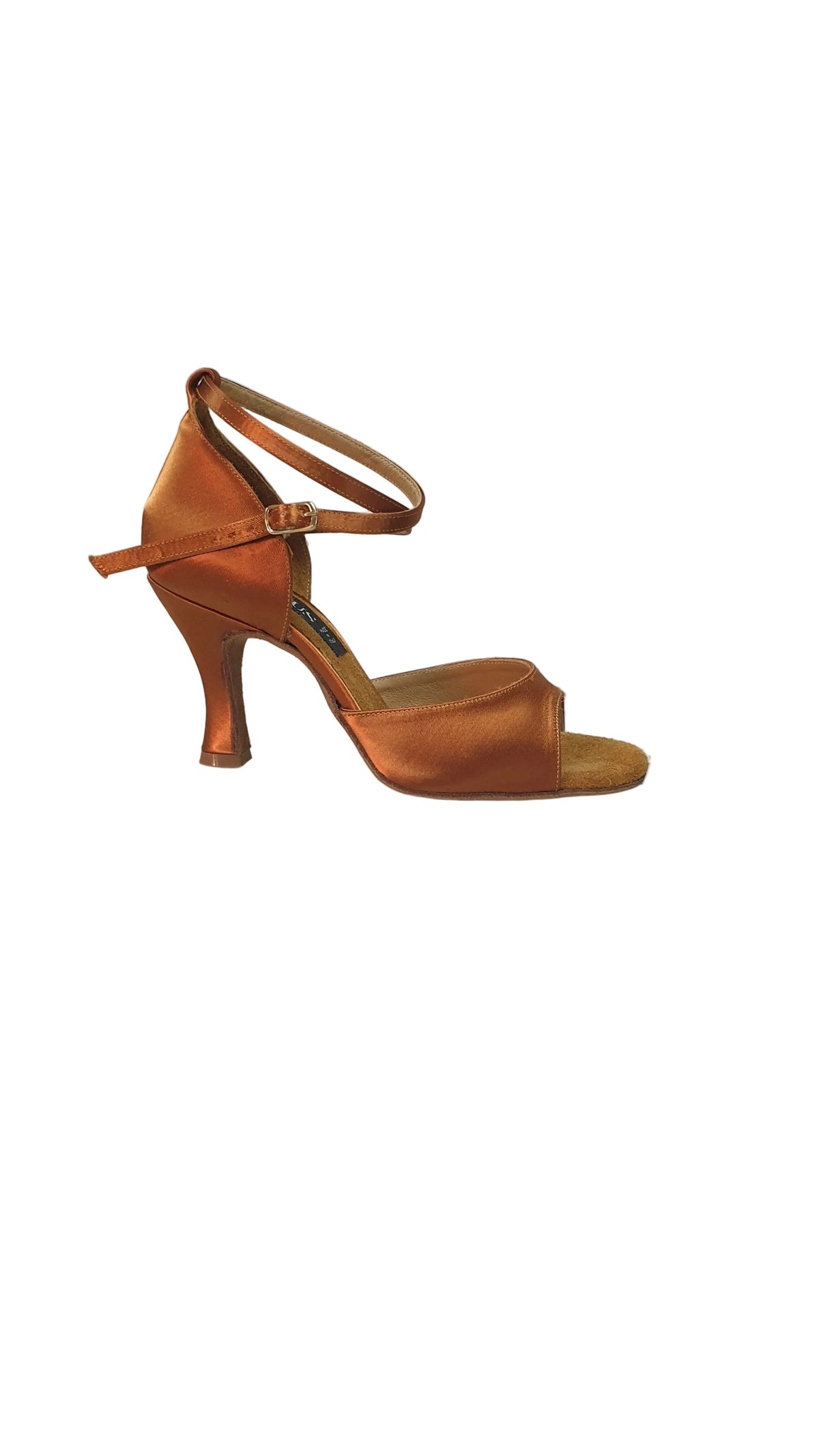 Scarpa in raso bronzo Outlet con tacco a rocchetto, elegante e lucida, perfetta per occasioni speciali.
