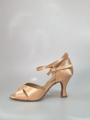 Load image into Gallery viewer, Ely QB (32QB N) - Scarpa Da ballo Basica da Donna in Raso Seta Carne Cinturino doppio alla caviglia tacco a Rocchetto