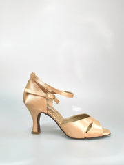 Load image into Gallery viewer, Ely QB (32QB N) - Scarpa Da ballo Basica da Donna in Raso Seta Carne Cinturino doppio alla caviglia tacco a Rocchetto