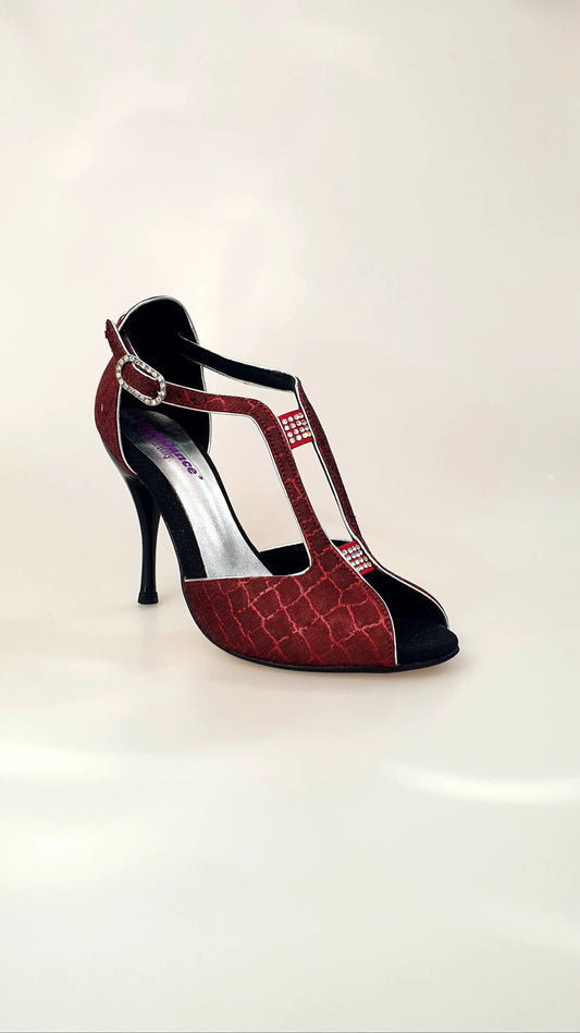 Scarpa da donna Wishdance Fascino 401 in Sunset Rosso, elegante e confortevole, vista frontale con dettagli in tessuto.
