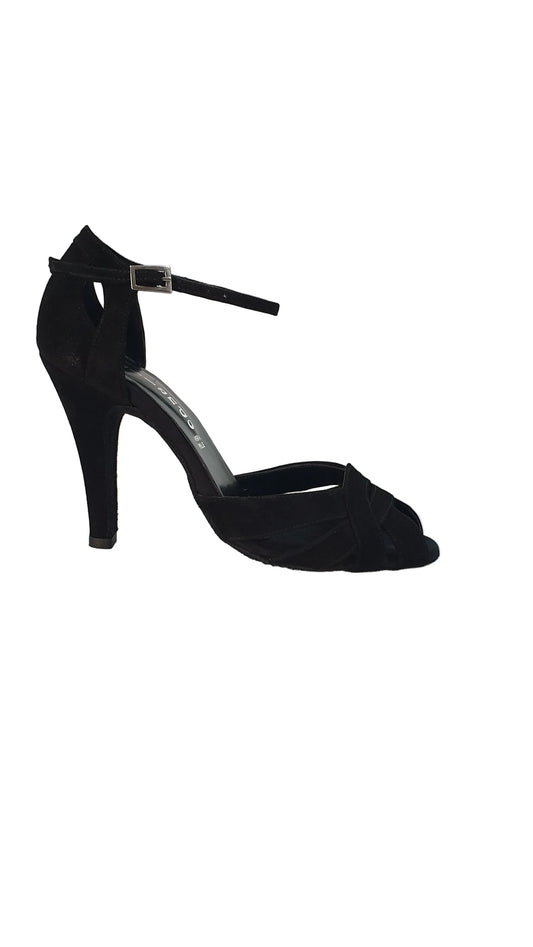 Scarpa in camoscio nero L52 Onda QA (B) con design elegante e dettagli raffinati, vista frontale della scarpa Outlet