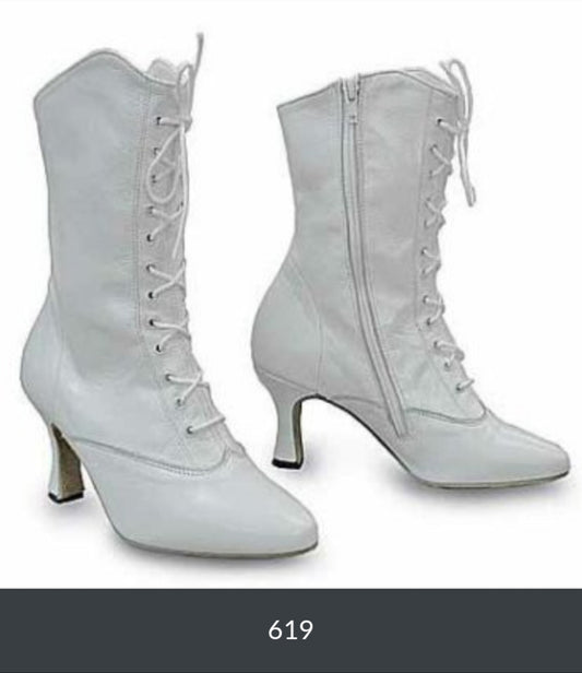Stivali bassi in pelle bianca D-2 Zip 619 Wish Dance Shop con stringhe anteriori e chiusura zip laterale