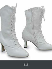Carica immagine nella Galleria, Stivali bassi in pelle bianca D-2 Zip 619 Wish Dance Shop con stringhe anteriori e chiusura zip laterale