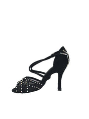 Carica immagine nella Galleria, Eveline QC (1538QC) SW - Scarpa Ballo Da Donna Con Retina in Raso Seta Nera Con cinturini incrociati sul collopiede e Swarovski Boreali Disegno Fantasy Wish Dance Shop
