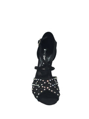Carica immagine nella Galleria, Eveline QC (1538QC) SW - Scarpa Ballo Da Donna Con Retina in Raso Seta Nera Con cinturini incrociati sul collopiede e Swarovski Boreali Disegno Fantasy Wish Dance Shop