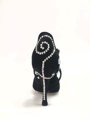 Carica immagine nella Galleria, Gravity SW QC (32QC) - Scarpa Da Donna in Raso Seta Nero con Swarovski Disegno Bastone Cinturino incrociato sul collopiede