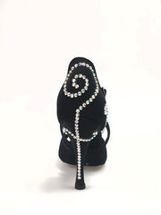 Carica immagine nella Galleria, Gravity SW QC (32QC) - Scarpa Da Donna in Raso Seta Nero con Swarovski Disegno Bastone Cinturino incrociato sul collopiede Wish Dance Shop