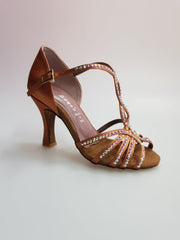 Load image into Gallery viewer, Scarpa da donna Infinity BI-Flex di Wish Dance Shop in raso seta bronzo con Swarovski parziali e suola extraflex competition