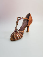 Carica immagine nella Galleria, Infinity (BI-Flex) - Scarpa Da Donna in Raso Seta Bronzo con Swarovski Parziali solo avanti e Fondo Extraflex Competition