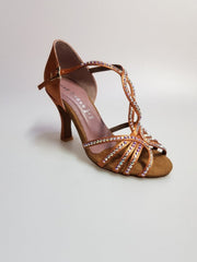Load image into Gallery viewer, Scarpa da donna Infinity BI-Flex in raso seta bronzo con Swarovski parziali e suola extraflex per competizioni, marca Wish Dance Shop