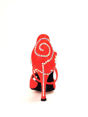 Carica immagine nella Galleria, Gravity SW QC (32QC) - Scarpa Da Donna in Raso Seta Rosso con Swarovski Disegno Bastone Cinturino incrociato sul collopiede Wish Dance Shop
