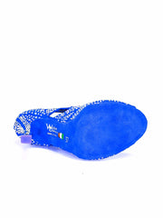 Load image into Gallery viewer, Olimpya Extra Plus - Sandalo a Tronchetto in Camoscio Blu Royal e Swarovski Boreali