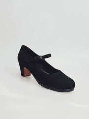 Load image into Gallery viewer, Carmen (B) - Flamenco Decoltè Shoe in Black Suede with Hand Stuffed Nails