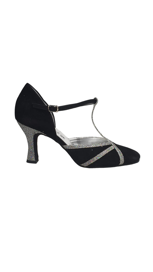 Scarpa semi chiusa in camoscio nero Boreale Silver con dettagli eleganti, ideale per look sofisticati e comfort.