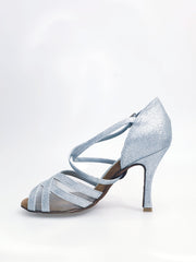 Carica immagine nella Galleria, Melany QC (45R QC) - Scarpa da donna in Glitter Argento con Retina Cinturino incrociato al collo piede e Tacco Rocchettino Wishdance